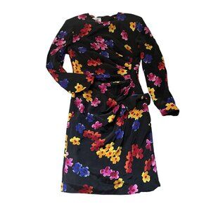 Vintage Scaasi Silk Poppy Retro Floral Dress Black Size 6